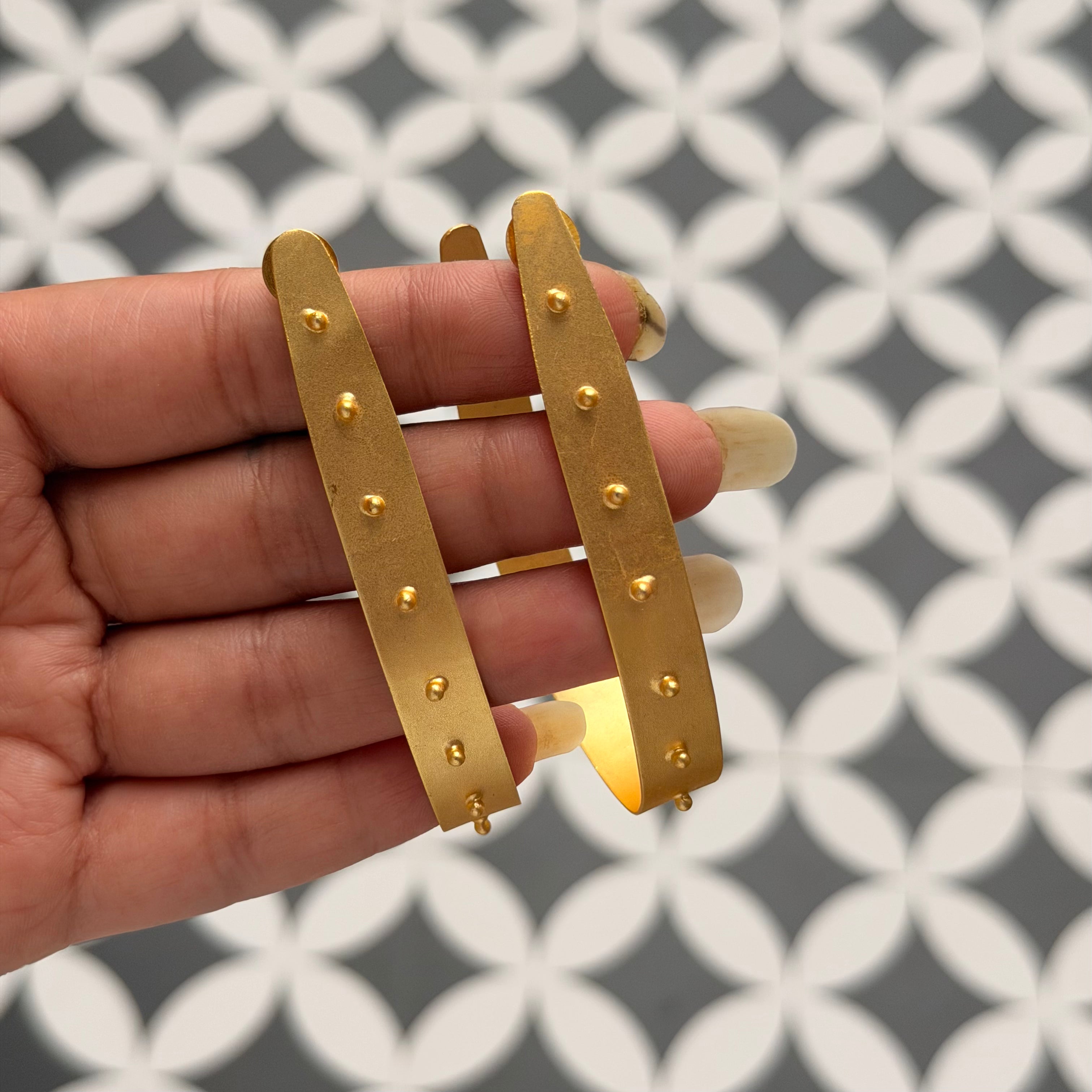 Golden Elongated Unique Hoop Earrings