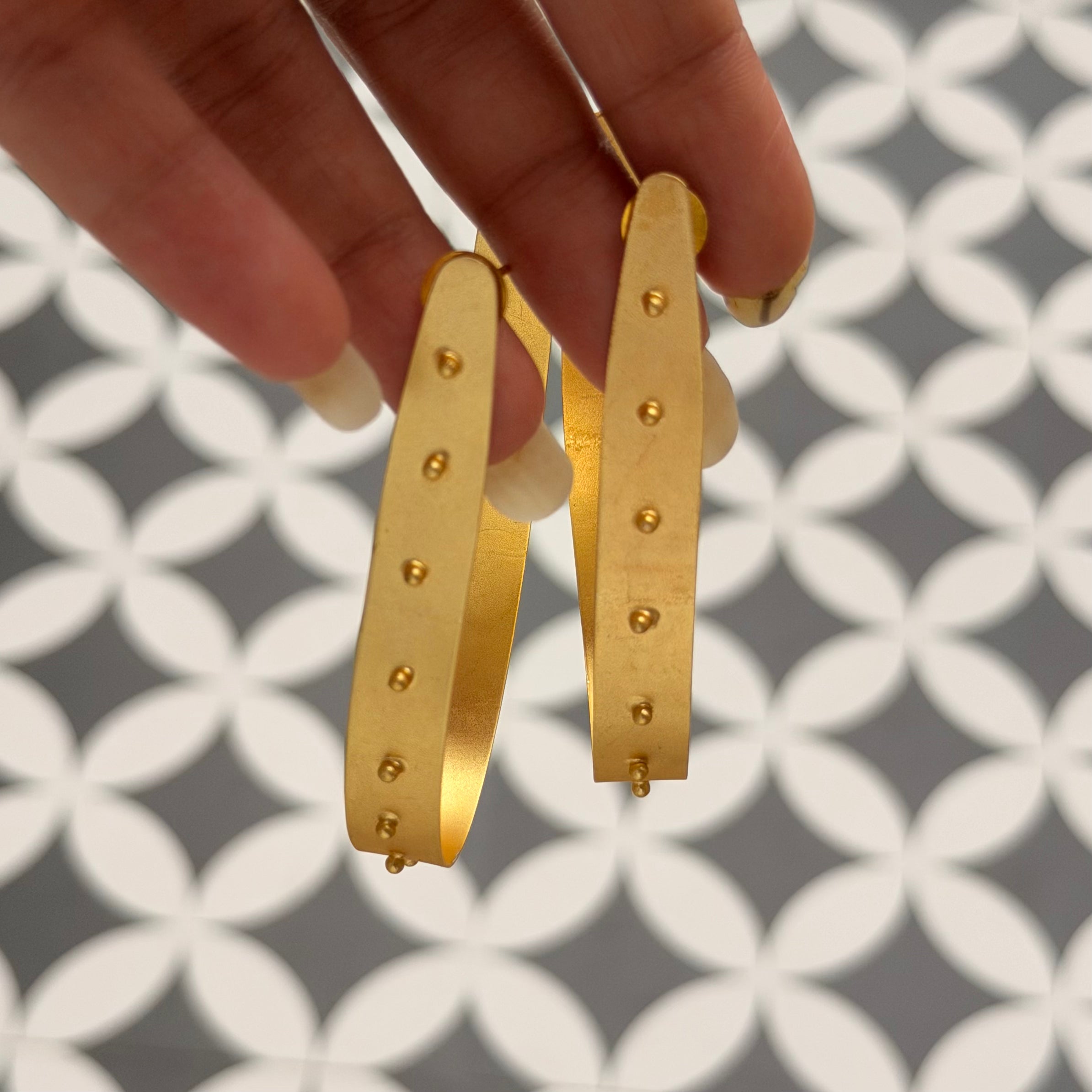 Golden Elongated Unique Hoop Earrings