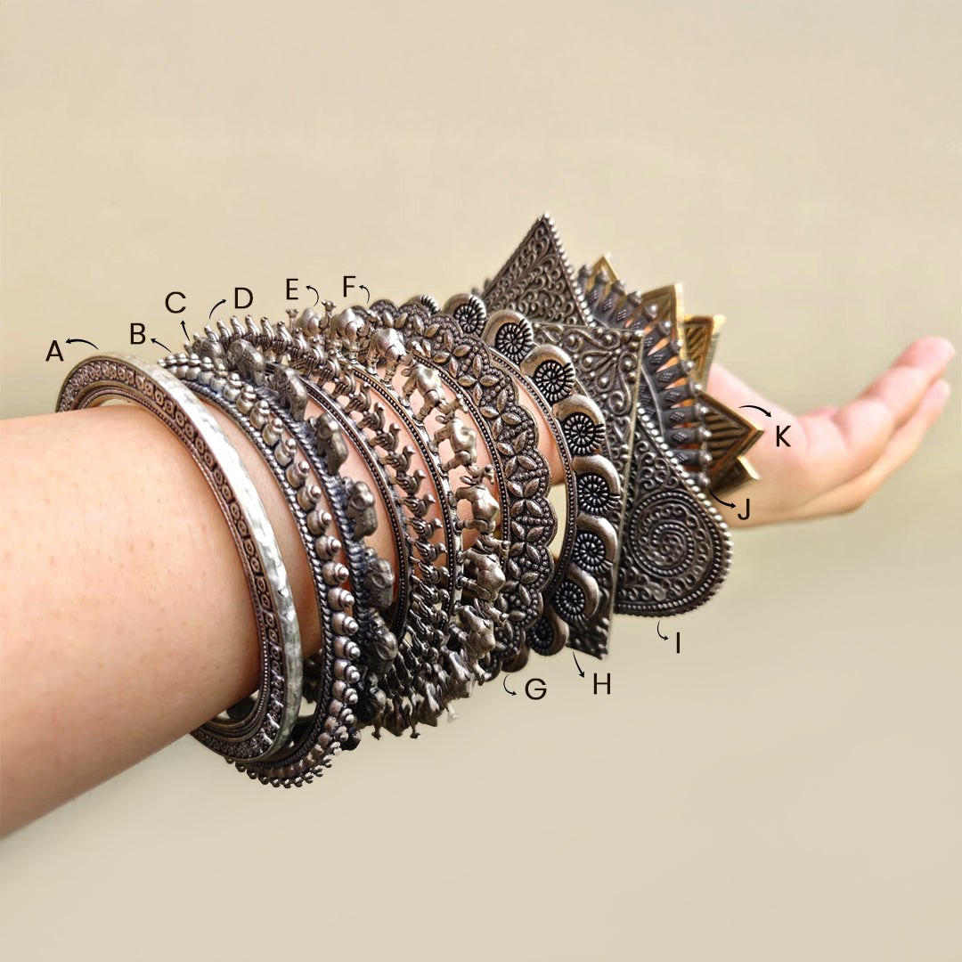 Oxidised Silver Boho Bangles
