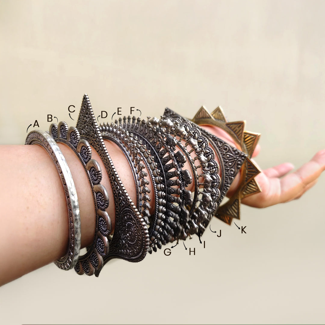 Oxidised Silver Boho Bangles