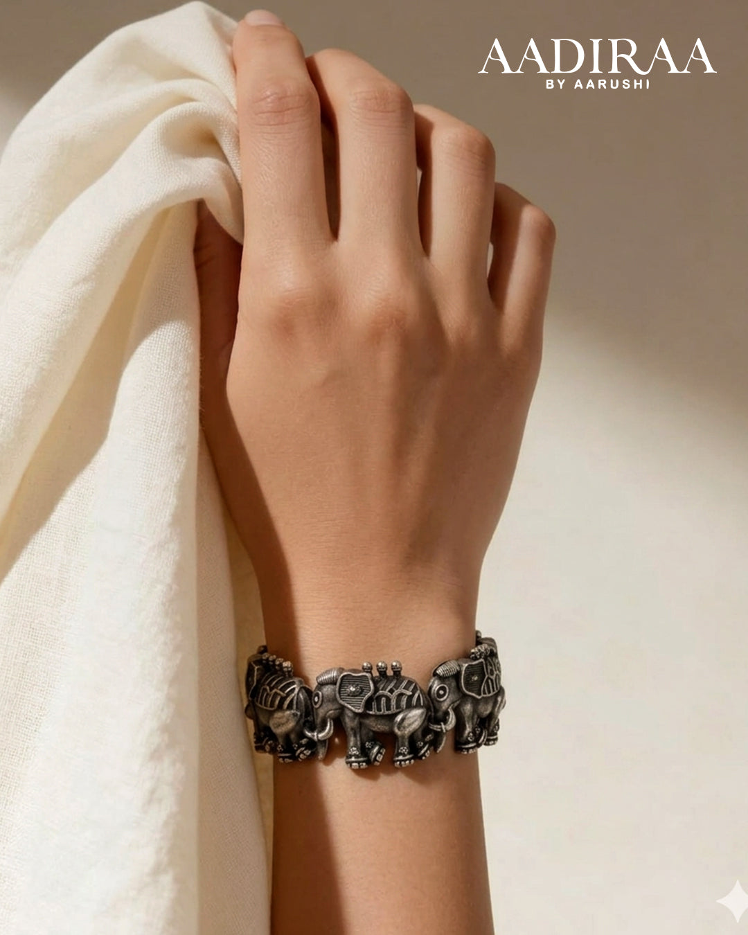 Oxidised Openable Elephant Kada