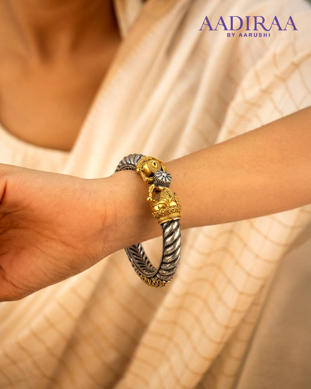 Silver Elephant-head Kada Bracelet