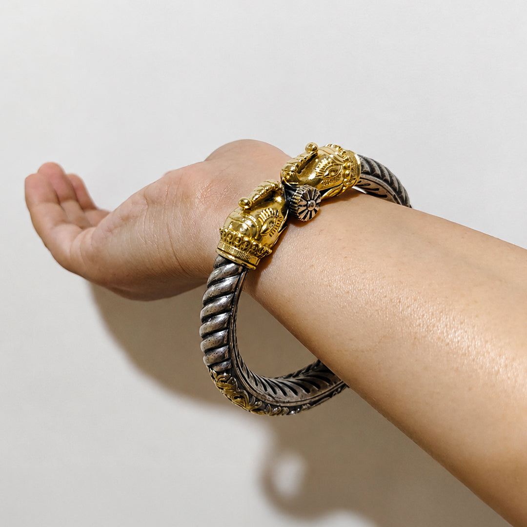 Silver Elephant-head Kada Bracelet