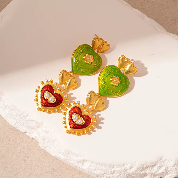 Dropping Heart Golden Earrings