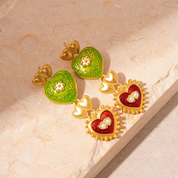 Dropping Heart Golden Earrings