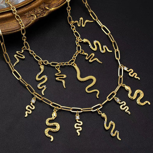 Double-layered Golden Medusa Twist Necklace