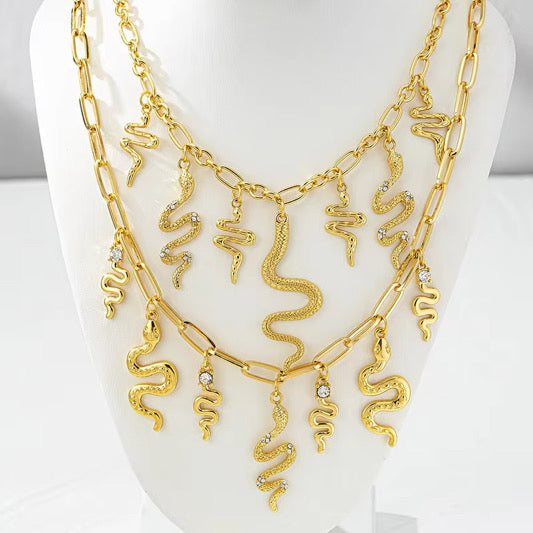Double-layered Golden Medusa Twist Necklace