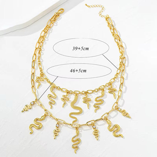 Double-layered Golden Medusa Twist Necklace