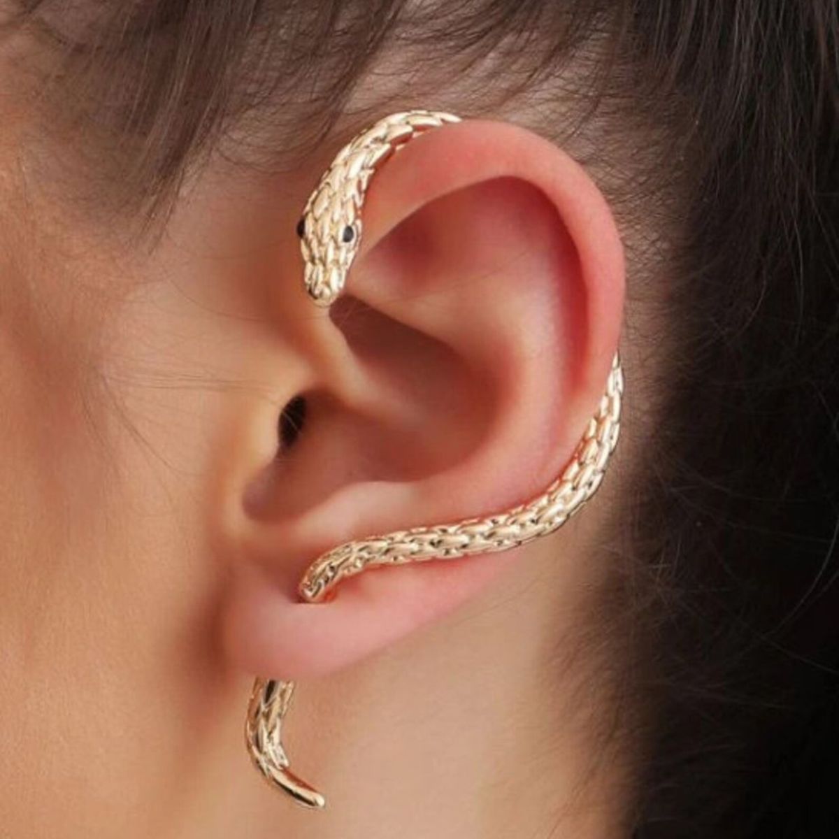 Hissing Kiss Golden Snake Earring
