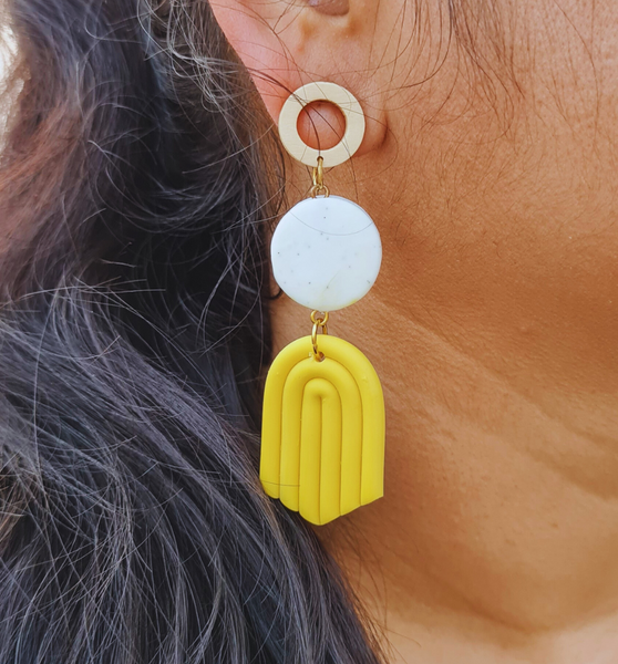 Yellow and White Drop Down Earring