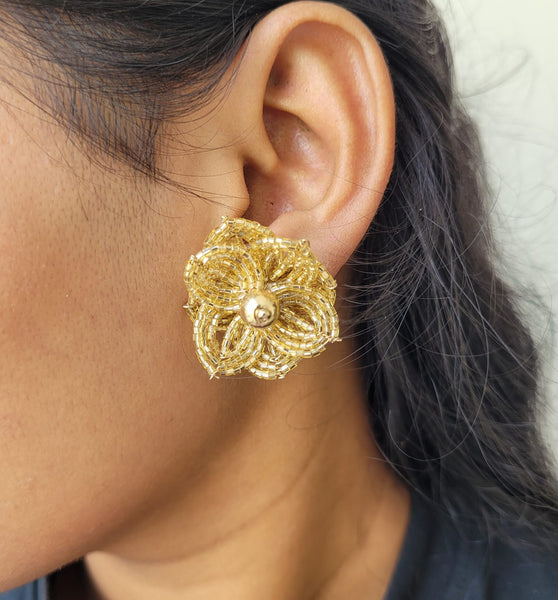 Blooming Flower Golden Stud Earrings