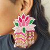 Vibrant Multi Coloured Lotus Beaded Fancy Earrings