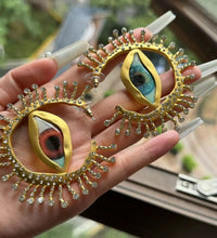 Golden Hoop with Quirky Eye and Stone Earrings