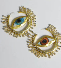 Golden Hoop with Quirky Eye and Stone Earrings