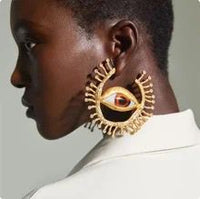 Golden Hoop with Quirky Eye and Stone Earrings