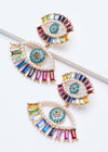Colourful Double Layered Evil Eye Stone Earrings