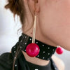 Red Drop Golden Alloy+Resin Earrings