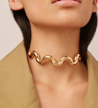 Golden Broad Waves Statement Choker Necklace