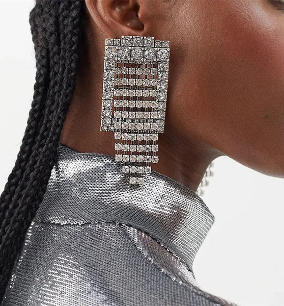 Out Of The Box - Square Alloy & Crystal Rhinestone Earrings
