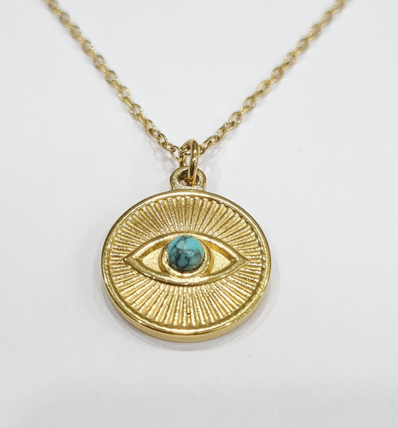 Golden Evil Eye Circle Pendant with Chain