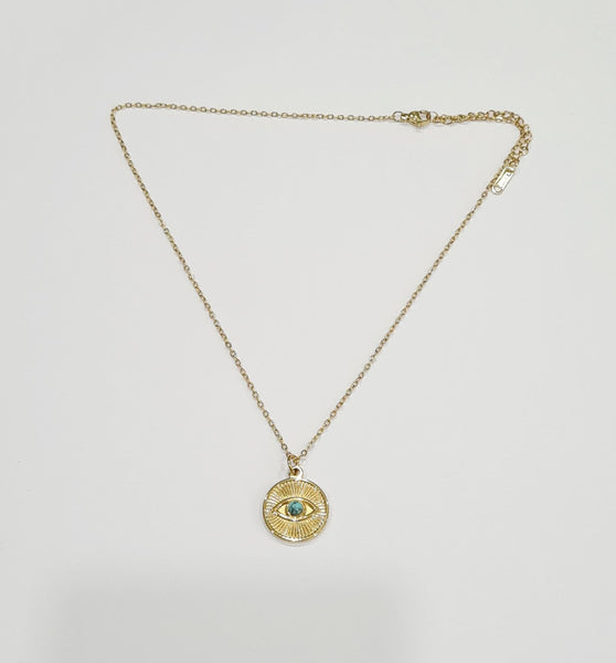 Golden Evil Eye Circle Pendant with Chain