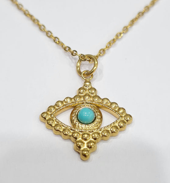 Golden Evil Eye Pendant with Chain