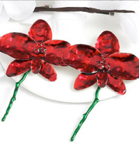 Red floral enamelled earrings