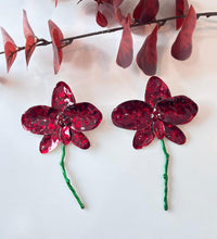 Red floral enamelled earrings