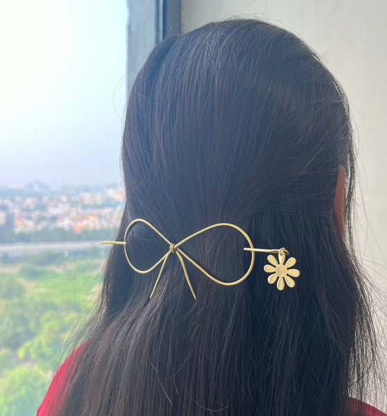 Golden Glow Bow Hair Pin