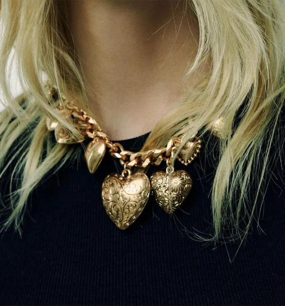 Gold Puffed Heart Neckpiece