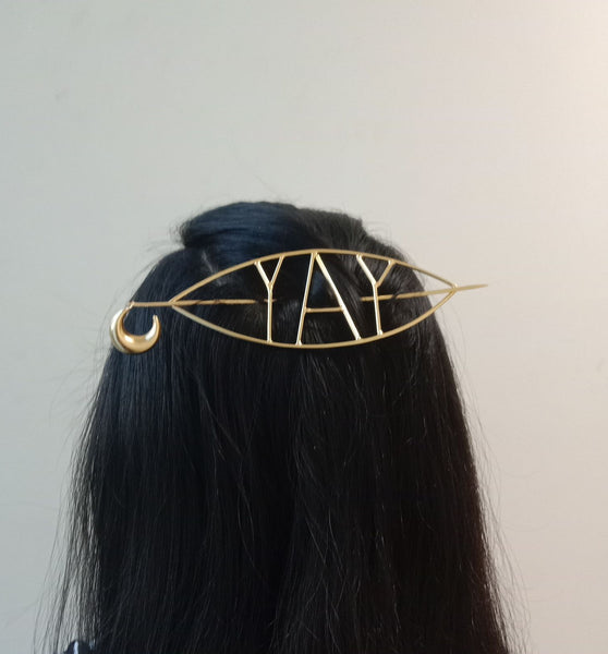 Golden cheerful YAY hair pin