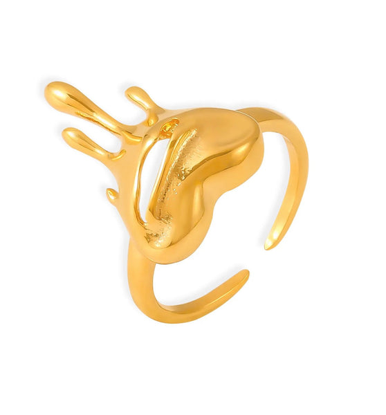 Melting heart gold statement ring