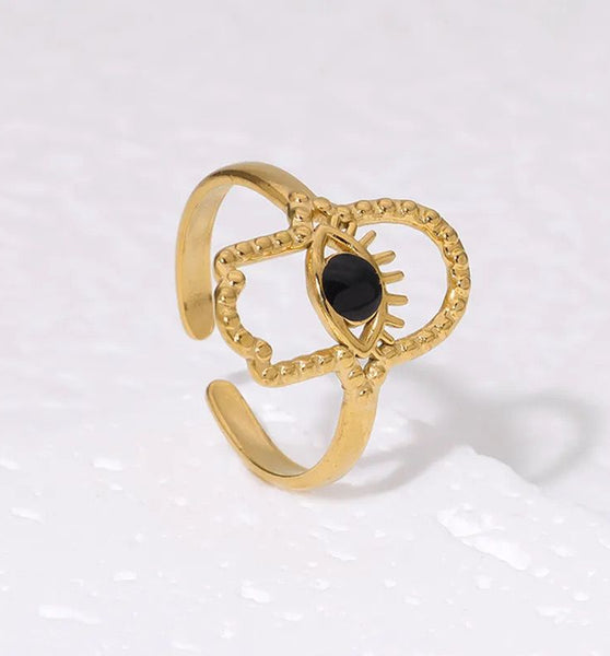 Statement black and gold evil eye ring