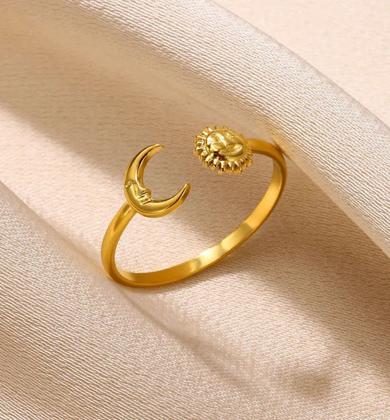 Minimalist Sun Moon Retro Ring