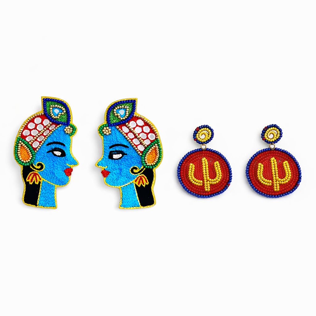 Krishna & Trishul Earrings Combo