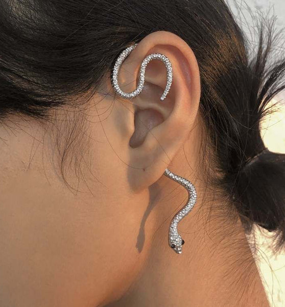 Hisss Of Elegance - Snake Shape Alloy & Stone Studded Earrings