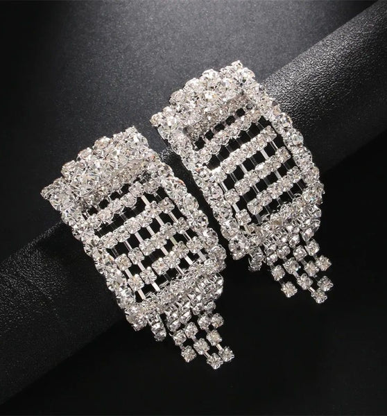 Out Of The Box - Square Alloy & Crystal Rhinestone Earrings
