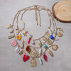 Bohemian styled multi layered charm necklace