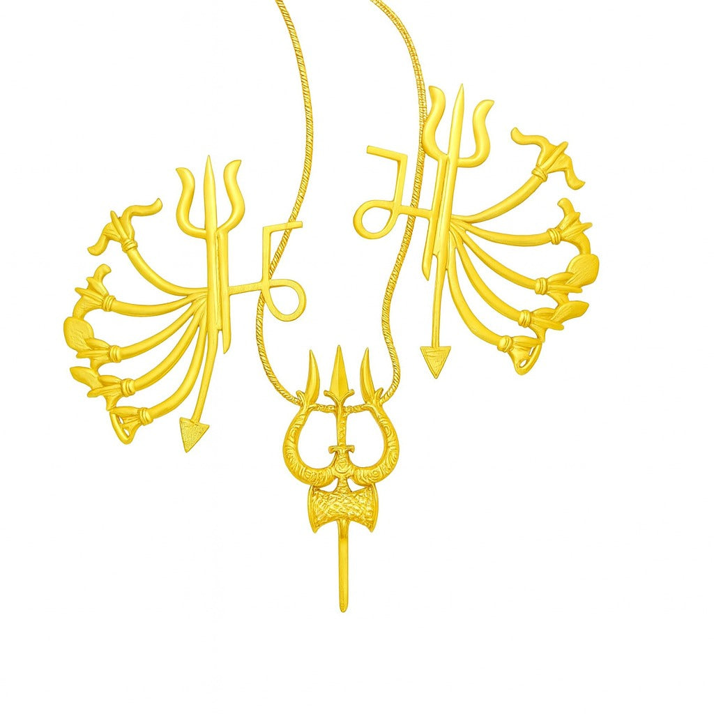 Divine Power Combo – Durga Maa Earrings & Shiva Trishul Pendant with Chain