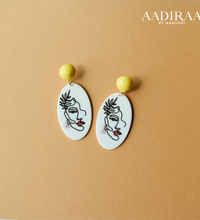 White Oval Acrylic Women Portrait Earring - aadiraabyaarushi