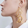 Luxury Long Leaf and Flower Drop Earrings - aadiraabyaarushi