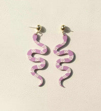 Boho Snake Shaped Polymer Clay Earrings in Lavender and White - aadiraabyaarushi