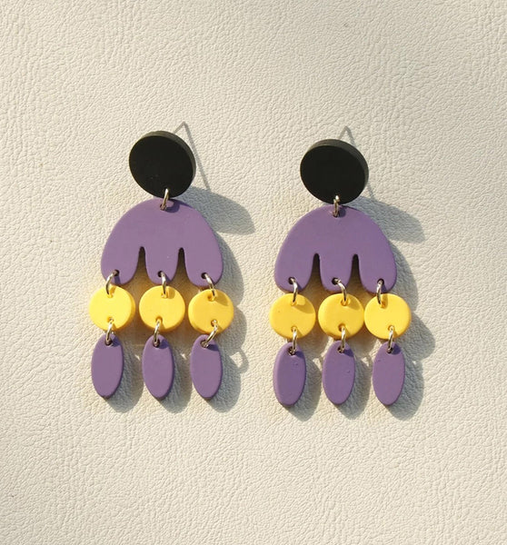 Purple and yellow unique earrings - aadiraabyaarushi