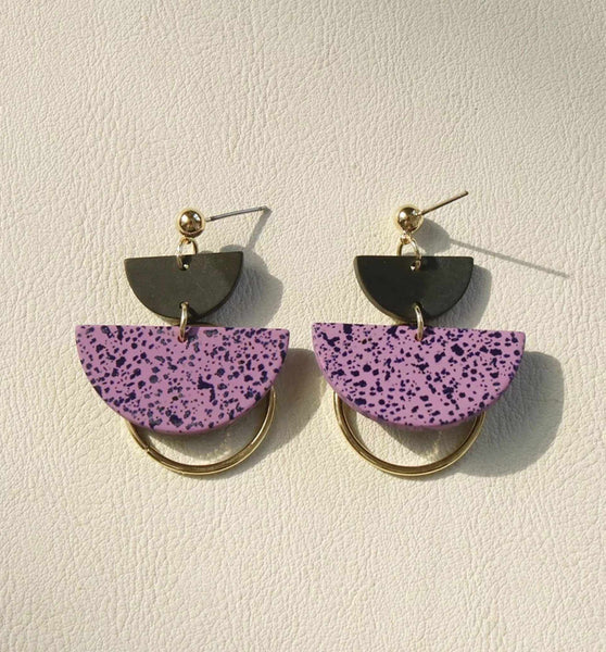 Purple Semicircle Handmade Clay Earring - aadiraabyaarushi