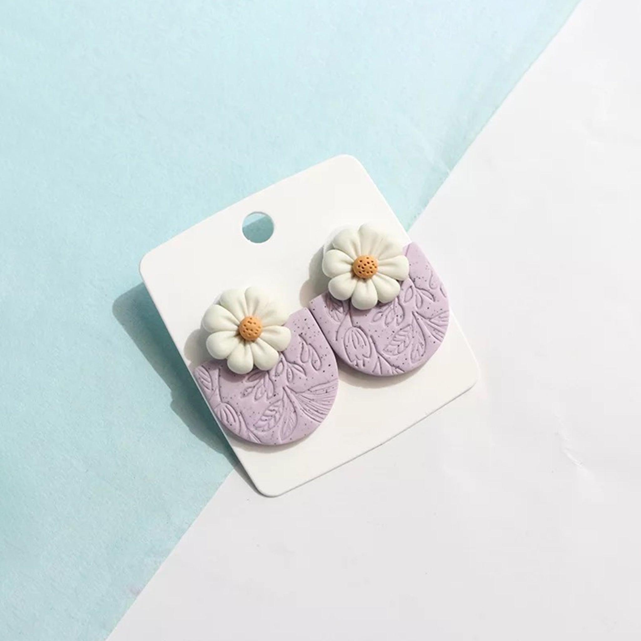 Floral Small Polymer Clay Earring ( Purple ) - aadiraabyaarushi