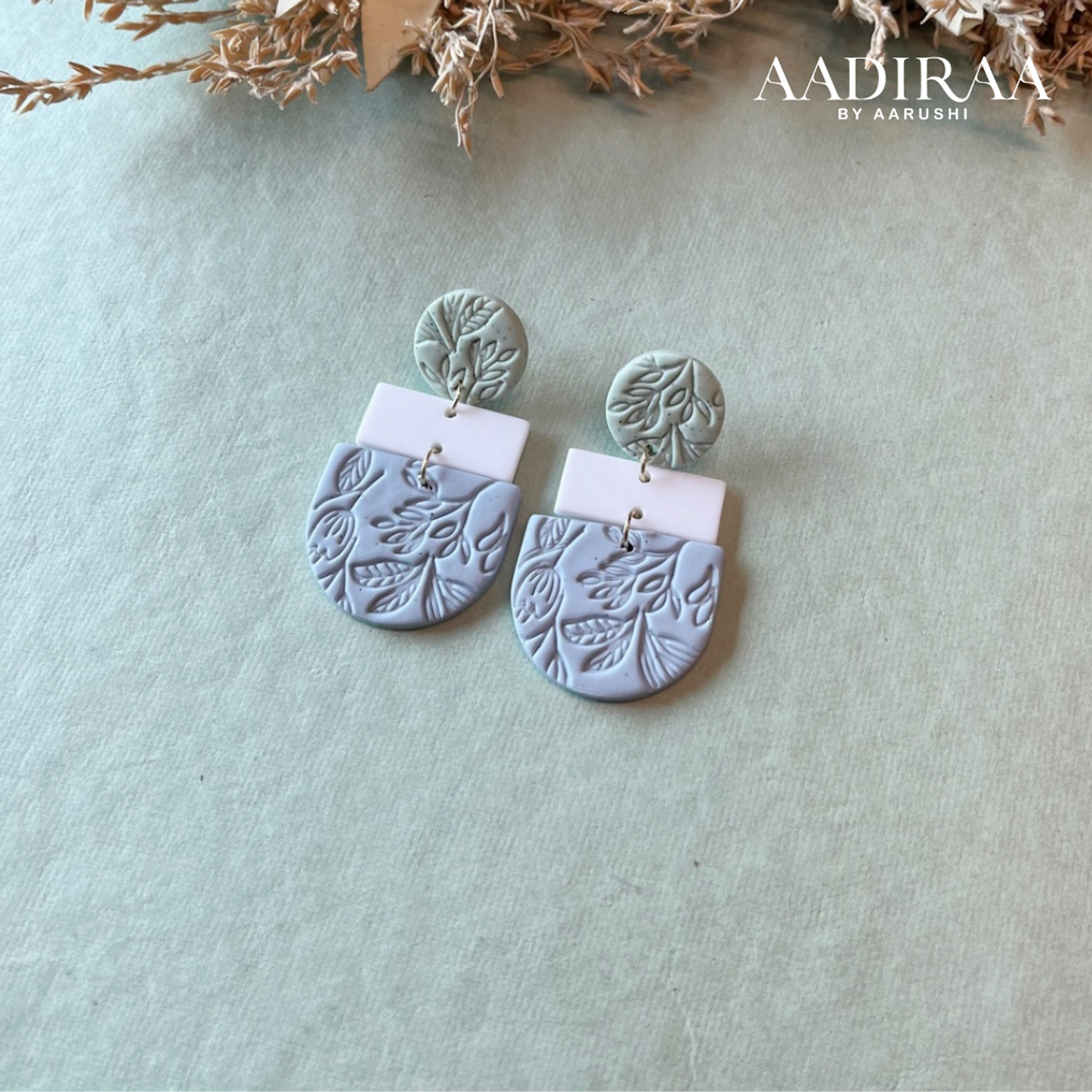 Geometric Blue and White Polymer Clay Earring