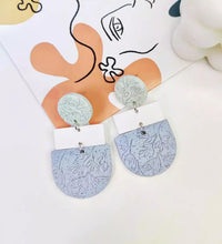 Geometric Blue and White Polymer Clay Earring - aadiraabyaarushi