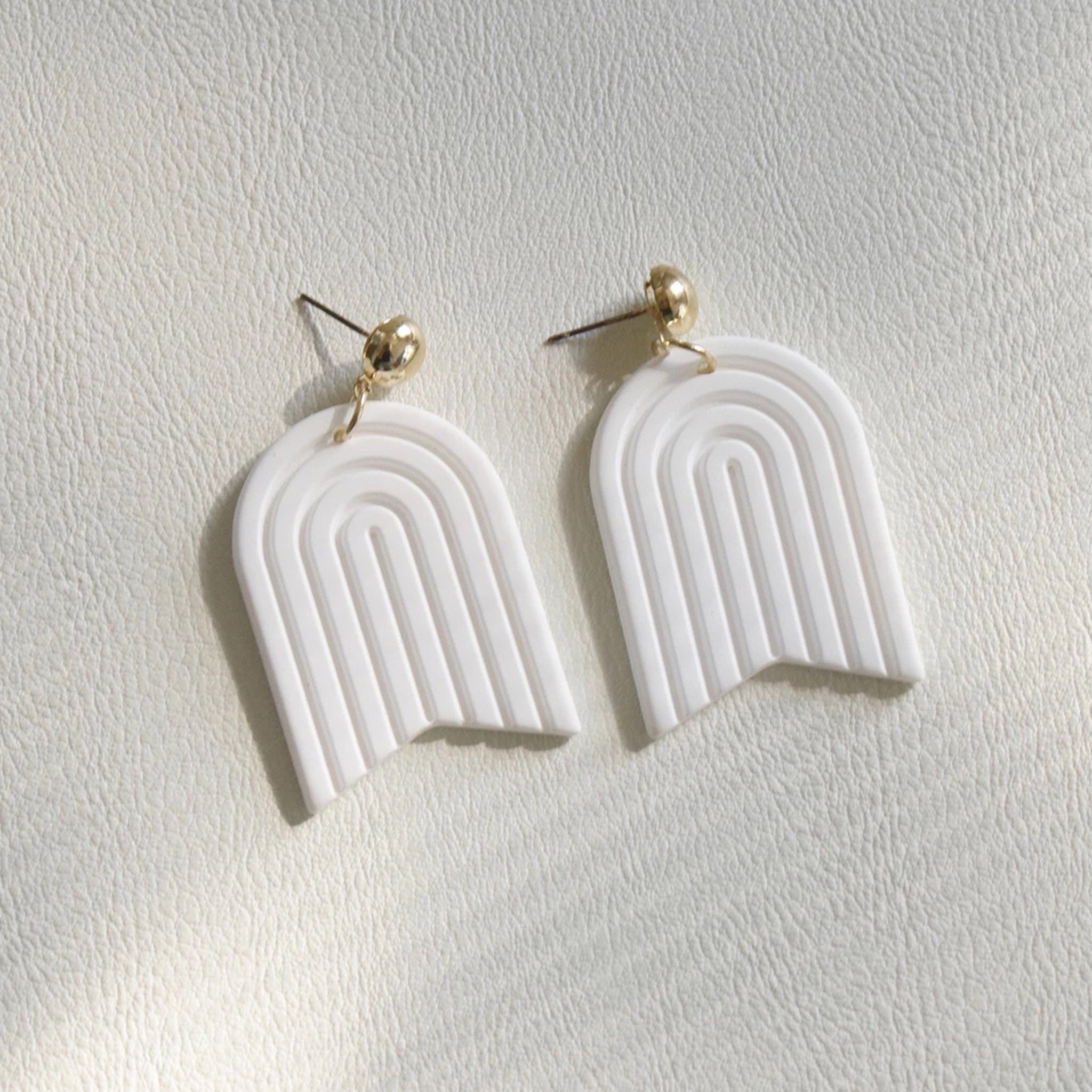White Semicircle Polymer Clay Earring - aadiraabyaarushi