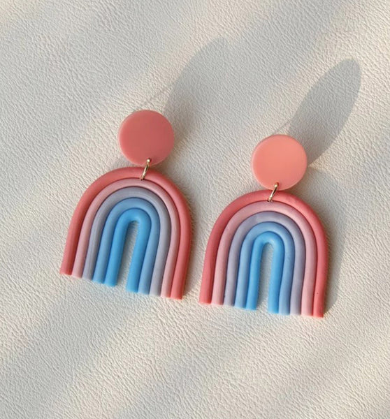 Pink and Blue Rainbow Polymer Clay Earring - aadiraabyaarushi