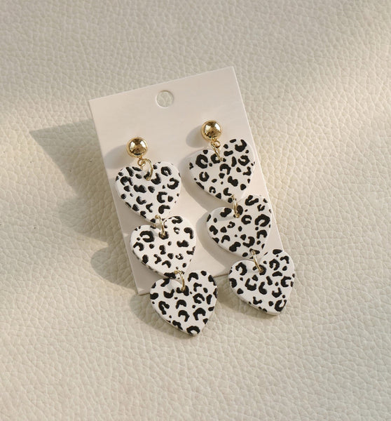Leopard Printed Black and White Heart Earring - aadiraabyaarushi